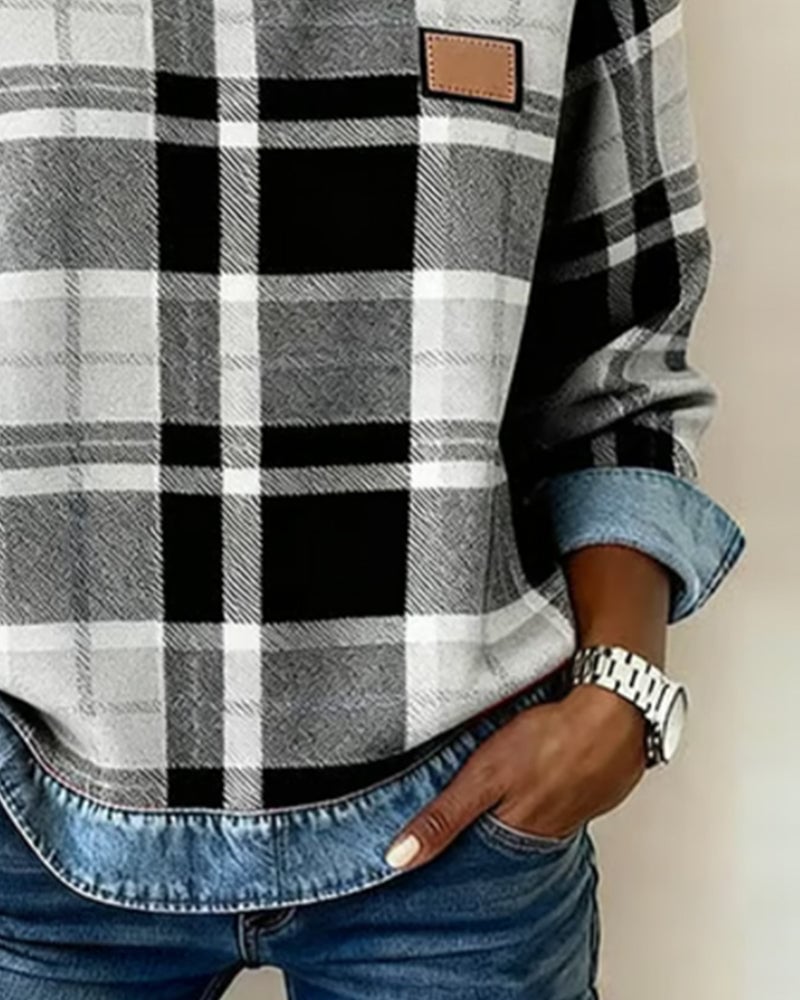 Modisches Sweatshirt im Karo-Patchwork-Design