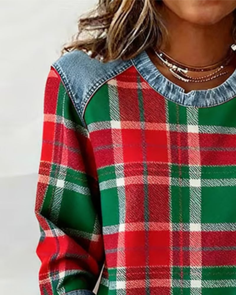 Modisches Sweatshirt im Karo-Patchwork-Design