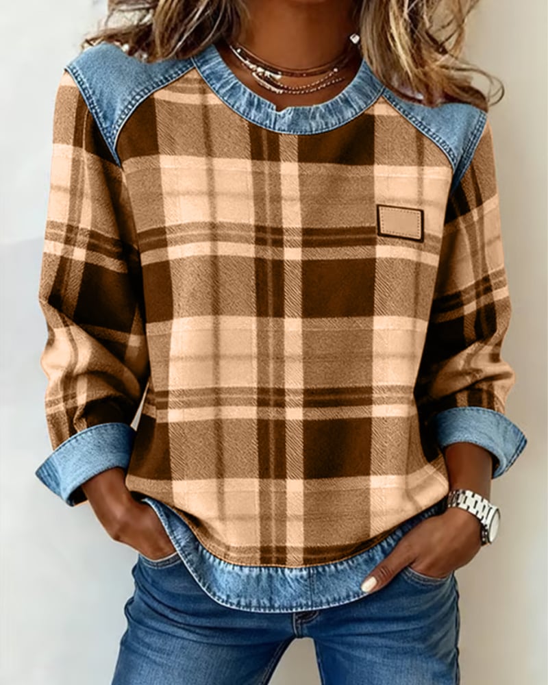 Modisches Sweatshirt im Karo-Patchwork-Design