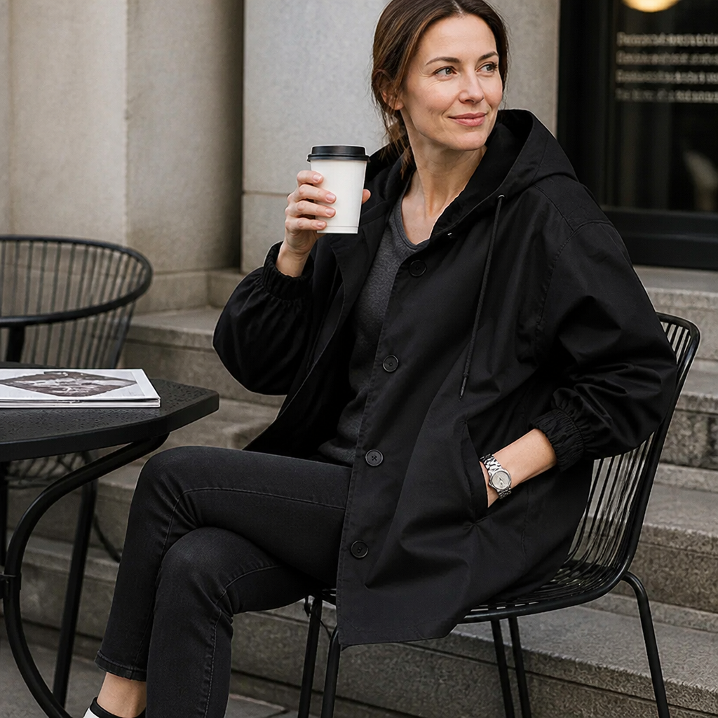Wasserabweisende Oversize-Regenjacke mit Kapuze und Windbreaker-Funktion