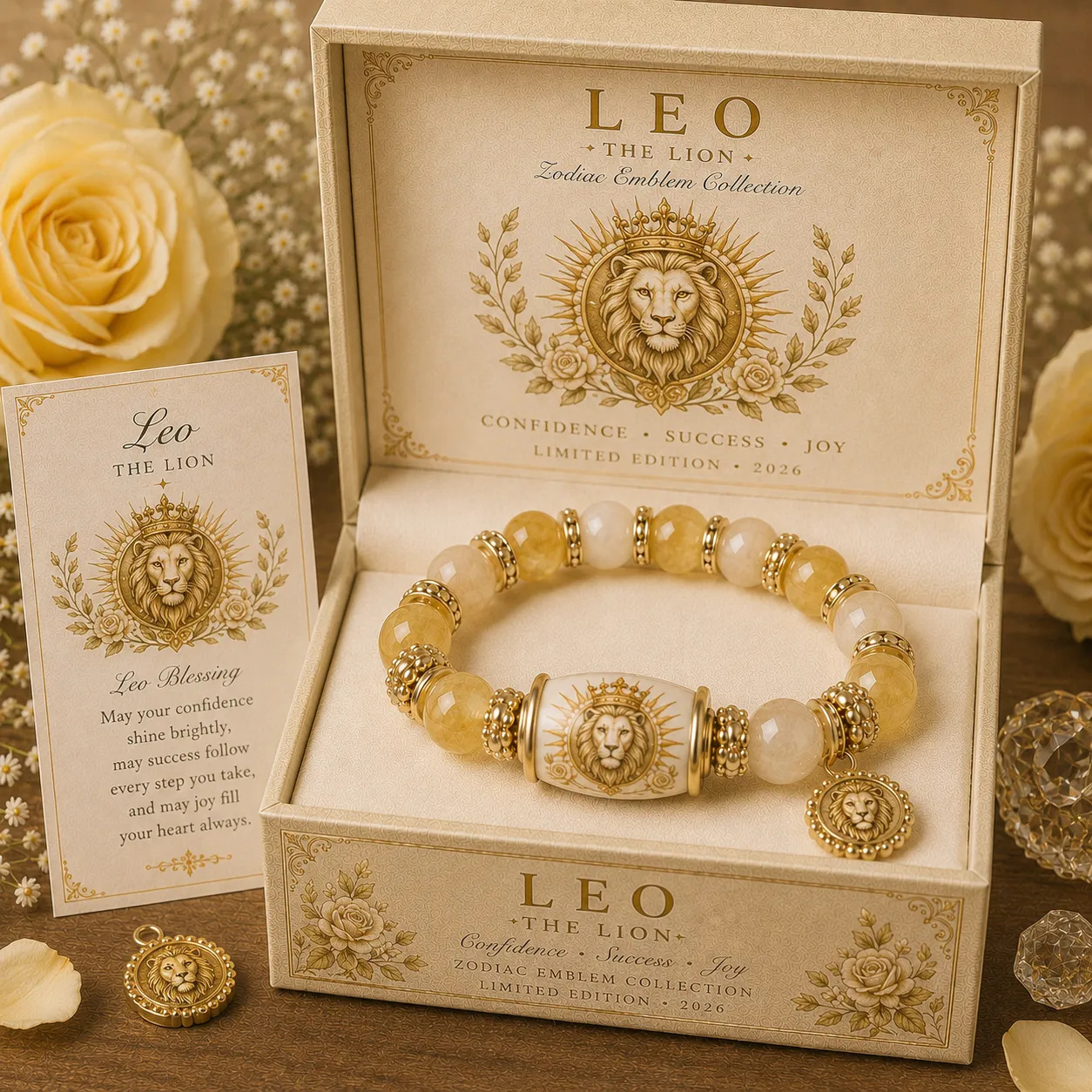 Natural Crystal Zodiac Bracelet Gift Set for Women, Astrology Sign Beaded Bracelet with Charm, Blessing Card & Premium Gift Box