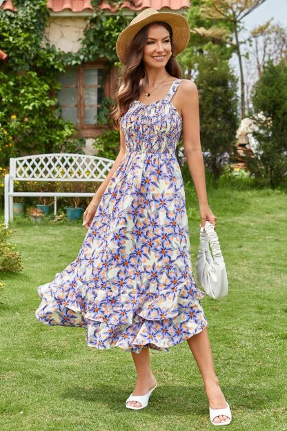 GRACE KARIN Women's 2025 Summer Floral Boho Dress Square Neck Strapped Swing A Line Sundress Beach Long Maxi Outfits