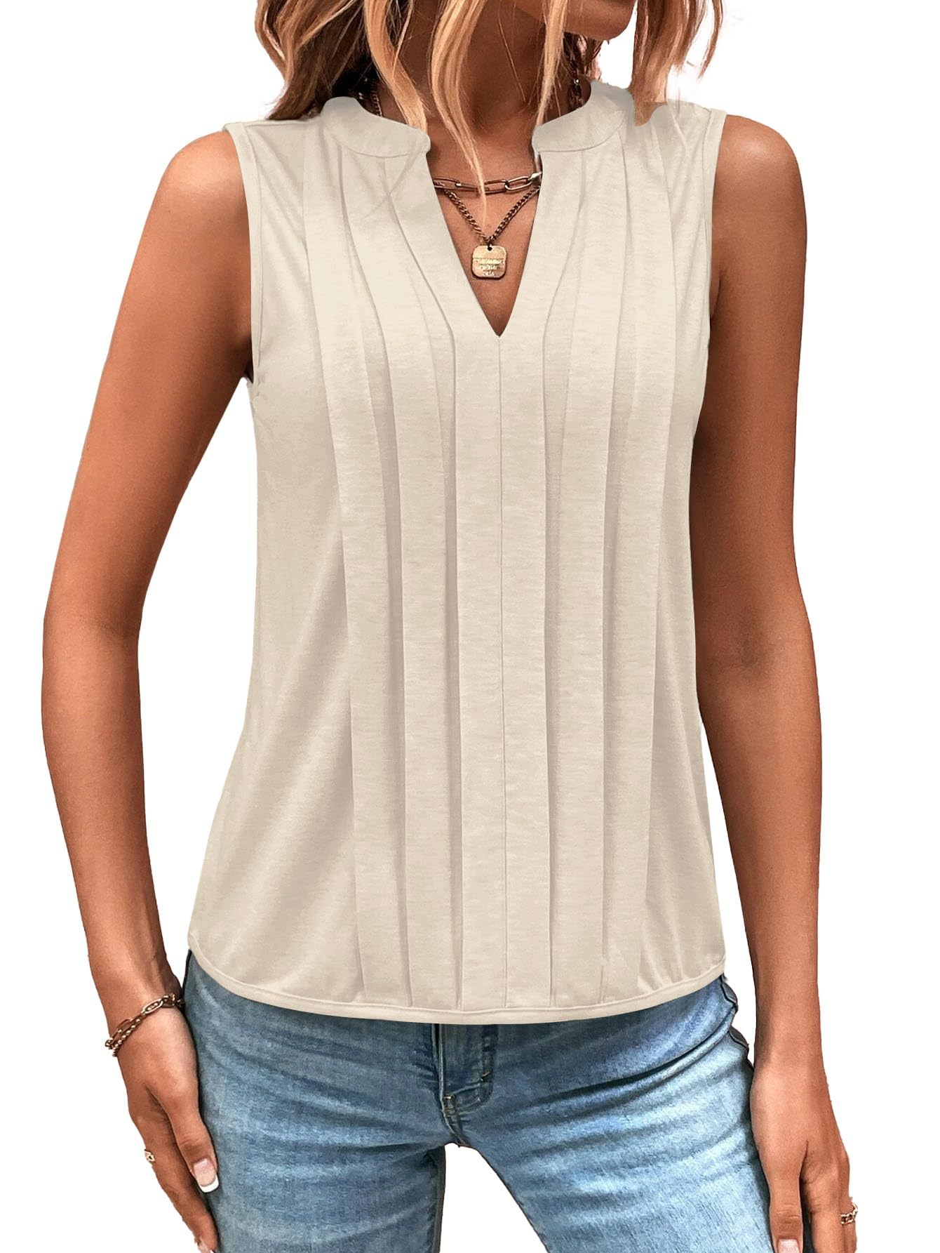 ✨2025 New Women's Sleeveless Notched V Neck Tank Tops(buy 3 free shipping)
