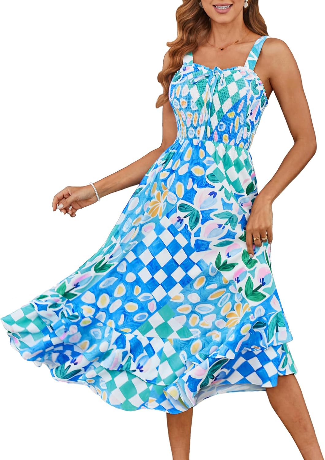 GRACE KARIN Women's 2025 Summer Floral Boho Dress Square Neck Strapped Swing A Line Sundress Beach Long Maxi Outfits