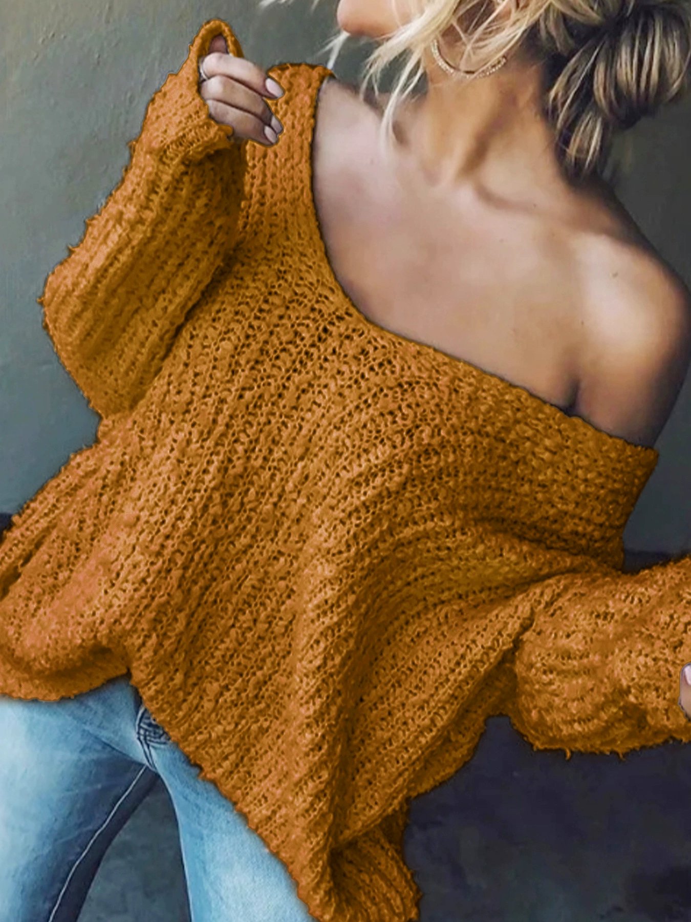 ✨Women's Off-the-Shoulder Sweater Loose Lightweight Pullover Top