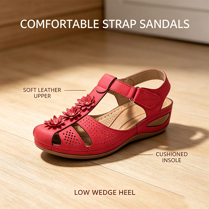 Women’s Floral Wedge Sandals, Breathable Platform Walking Sandals, Adjustable Hook & Loop Non-Slip Casual Summer Shoes for All Day Comfort