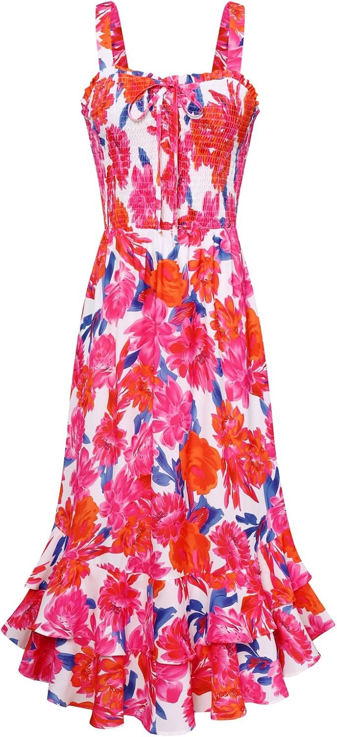 GRACE KARIN Women's 2025 Summer Floral Boho Dress Square Neck Strapped Swing A Line Sundress Beach Long Maxi Outfits