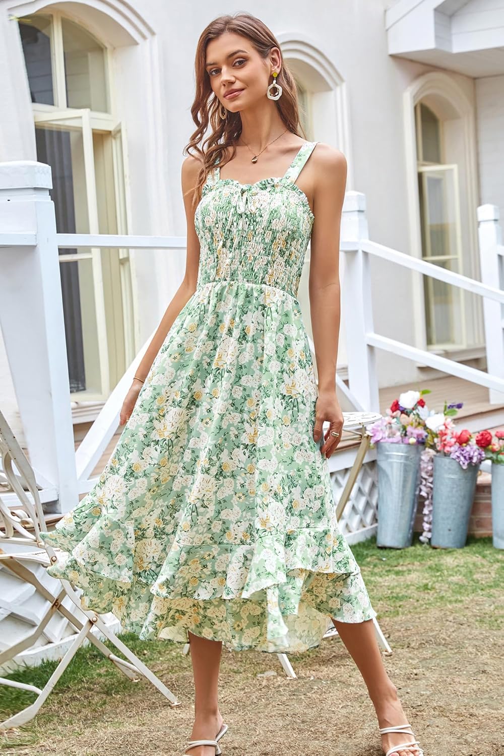 GRACE KARIN Women's 2025 Summer Floral Boho Dress Square Neck Strapped Swing A Line Sundress Beach Long Maxi Outfits