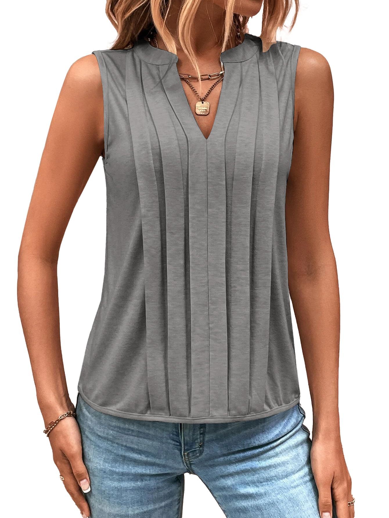 ✨2025 New Women's Sleeveless Notched V Neck Tank Tops(buy 3 free shipp
