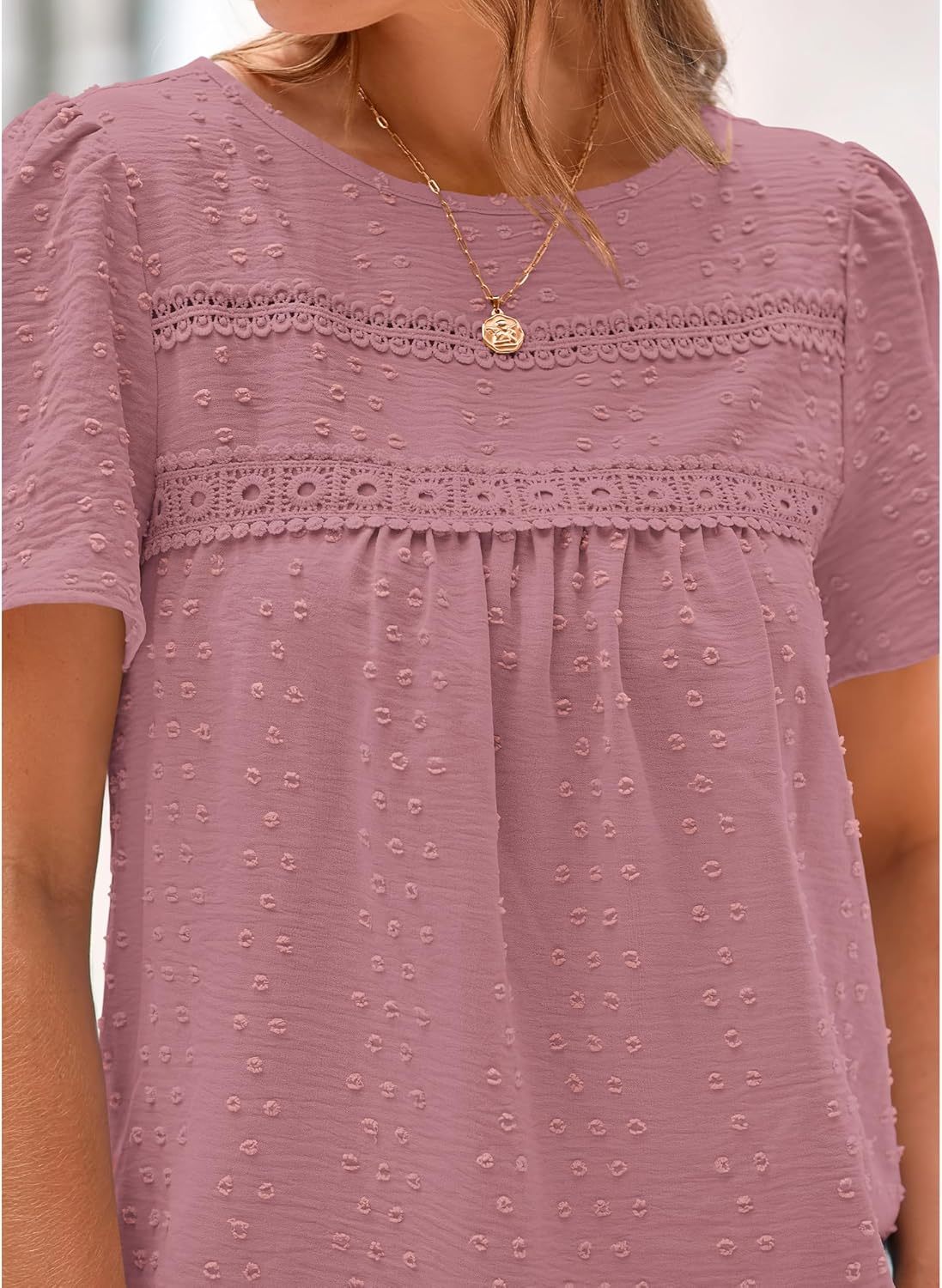 ✨Women's Swiss Dot Lace Crochet Crewneck Boho Short Sleeves(Buy 2 Free Shipping)