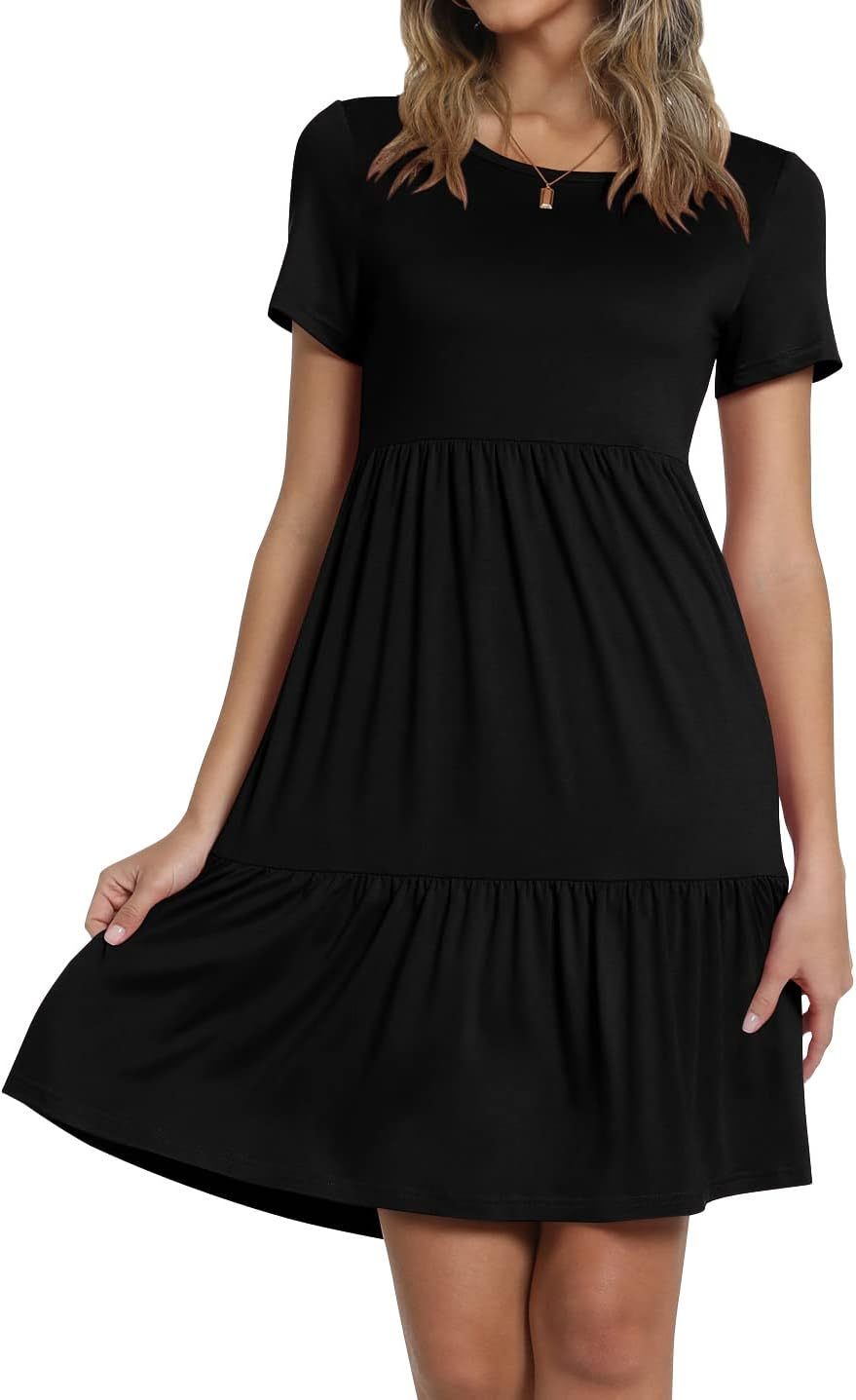 TAOHUADAO 2025 Summer Dresses for Women Short Sleeve Ruffle Casual Sundress with Pockets