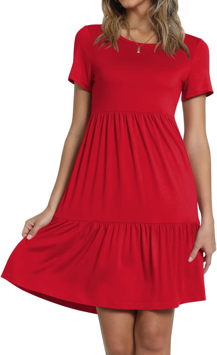 TAOHUADAO 2025 Summer Dresses for Women Short Sleeve Ruffle Casual Sundress with Pockets