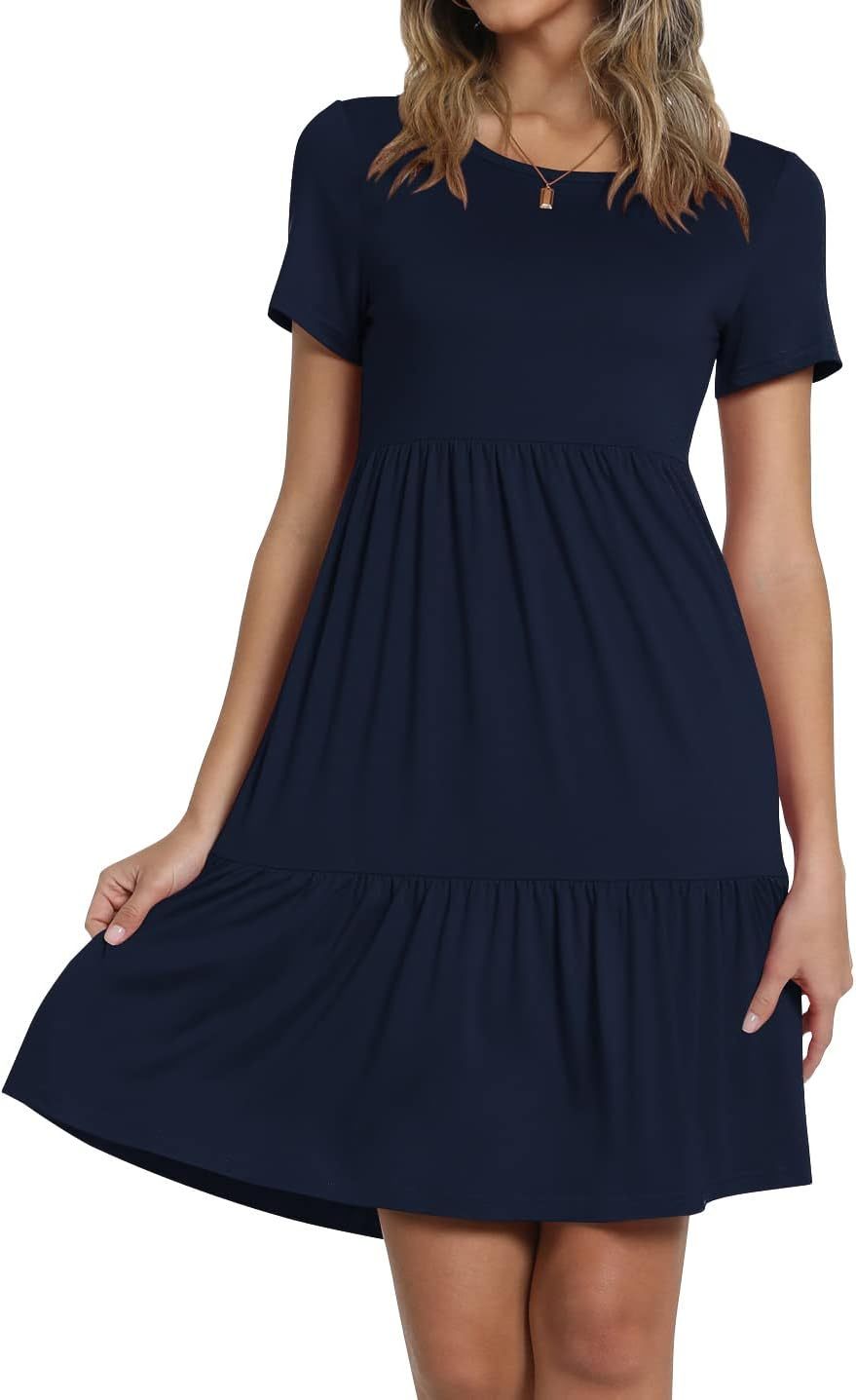 TAOHUADAO 2025 Summer Dresses for Women Short Sleeve Ruffle Casual Sundress with Pockets