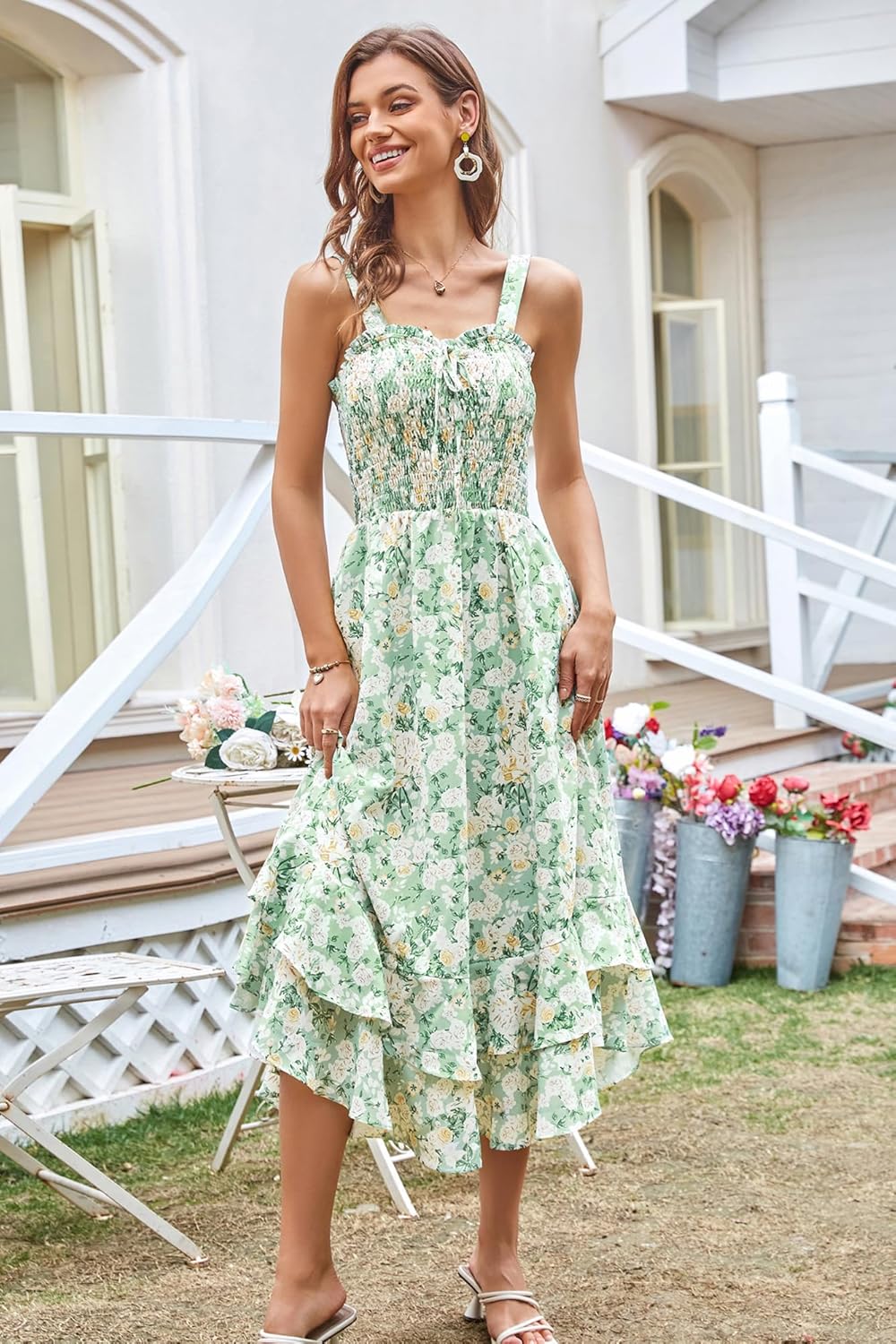 GRACE KARIN Women's 2025 Summer Floral Boho Dress Square Neck Strapped Swing A Line Sundress Beach Long Maxi Outfits