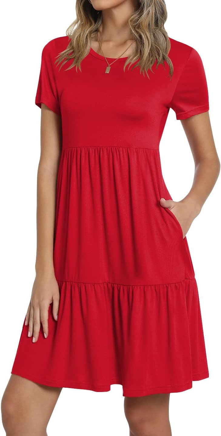 TAOHUADAO 2025 Summer Dresses for Women Short Sleeve Ruffle Casual Sundress with Pockets