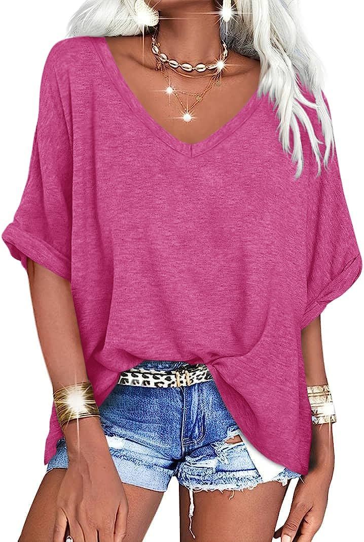 ✨Women's Oversized T Shirts V Neck Short Sleeve Summer Casual Loose Tops Tees