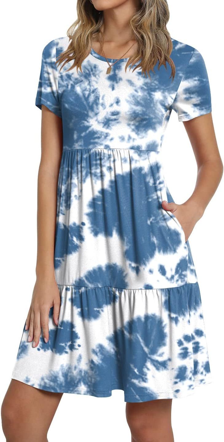 TAOHUADAO 2025 Summer Dresses for Women Short Sleeve Ruffle Casual Sundress with Pockets