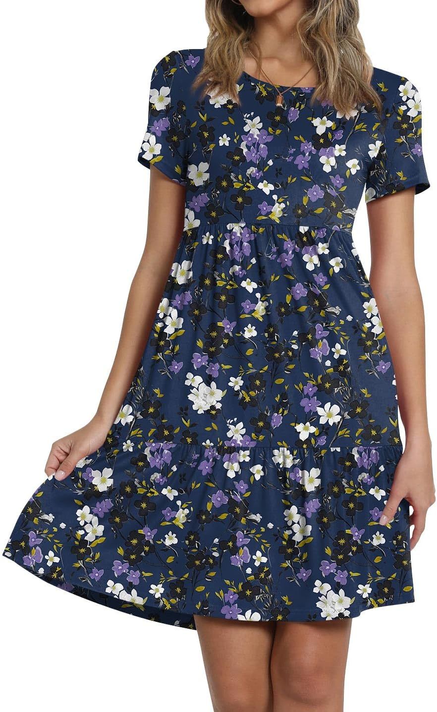 TAOHUADAO 2025 Summer Dresses for Women Short Sleeve Ruffle Casual Sundress with Pockets