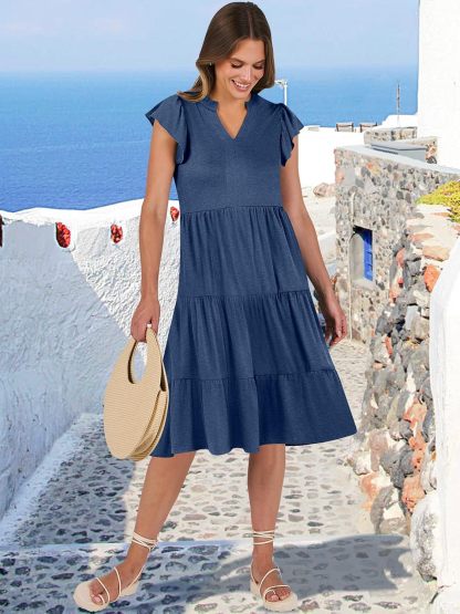 ANRABESS Womens Summer Dress Ruffle Sleeve V Neck Midi Dresses Fashion Casual Fit Flowy Tiered Boho Beach Vacation Sundress
