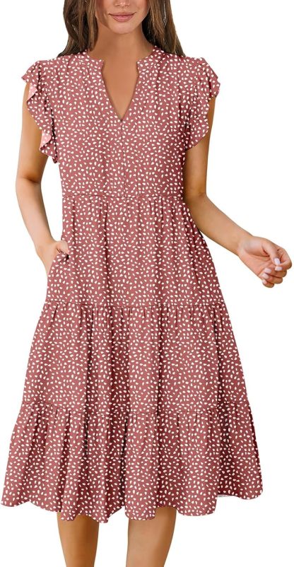 ANRABESS Womens Summer Dress Ruffle Sleeve V Neck Midi Dresses Fashion Casual Fit Flowy Tiered Boho Beach Vacation Sundress