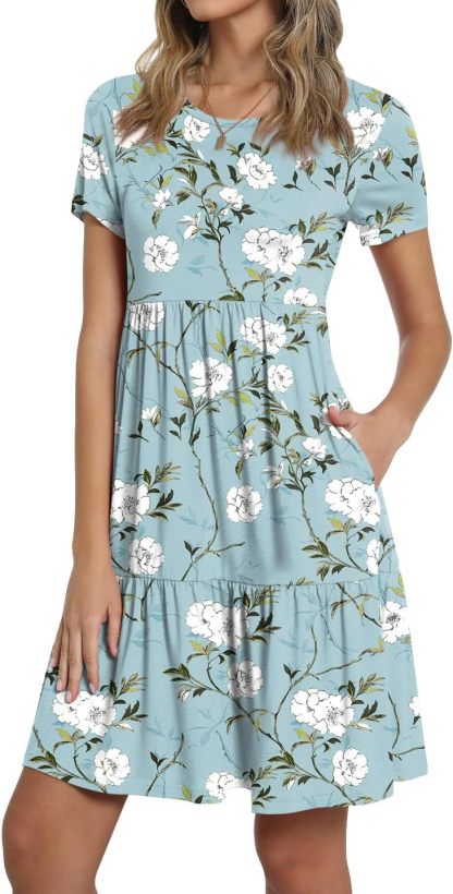 TAOHUADAO 2025 Summer Dresses for Women Short Sleeve Ruffle Casual Sundress with Pockets