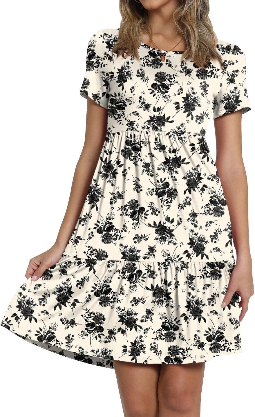 TAOHUADAO 2025 Summer Dresses for Women Short Sleeve Ruffle Casual Sundress with Pockets