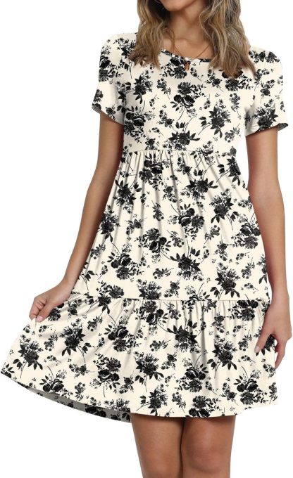 TAOHUADAO 2025 Summer Dresses for Women Short Sleeve Ruffle Casual Sundress with Pockets