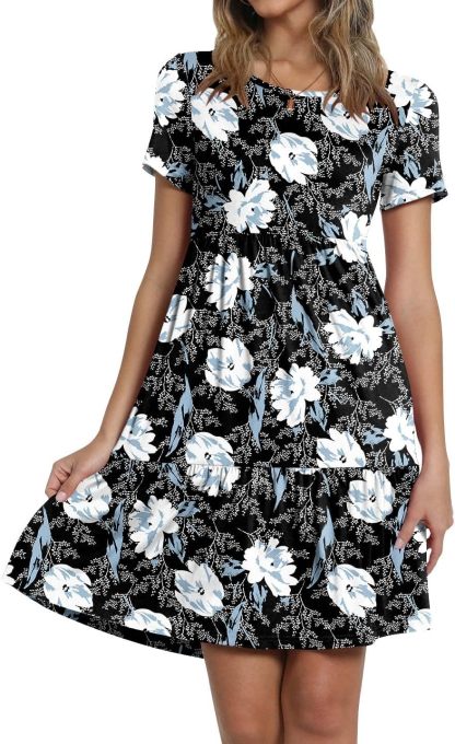 TAOHUADAO 2025 Summer Dresses for Women Short Sleeve Ruffle Casual Sundress with Pockets