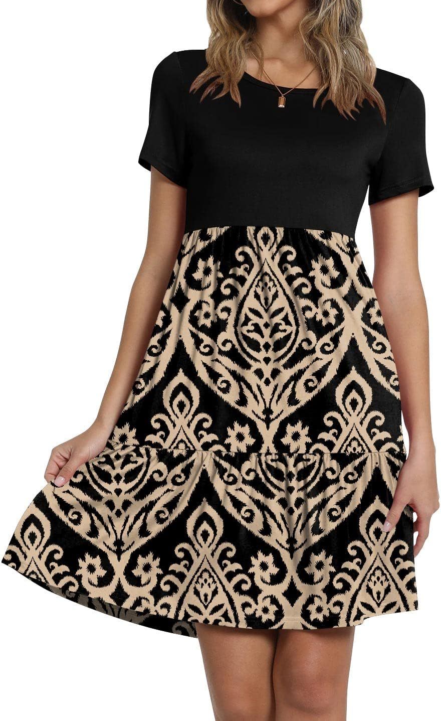 TAOHUADAO 2025 Summer Dresses for Women Short Sleeve Ruffle Casual Sundress with Pockets