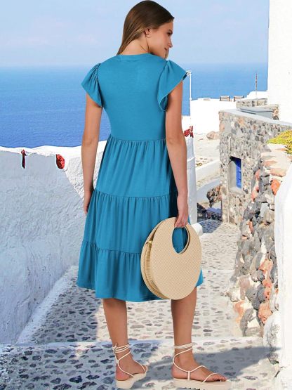 ANRABESS Womens Summer Dress Ruffle Sleeve V Neck Midi Dresses Fashion Casual Fit Flowy Tiered Boho Beach Vacation Sundress