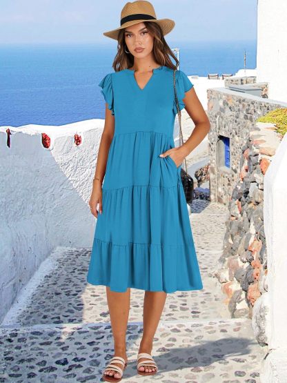 ANRABESS Womens Summer Dress Ruffle Sleeve V Neck Midi Dresses Fashion Casual Fit Flowy Tiered Boho Beach Vacation Sundress