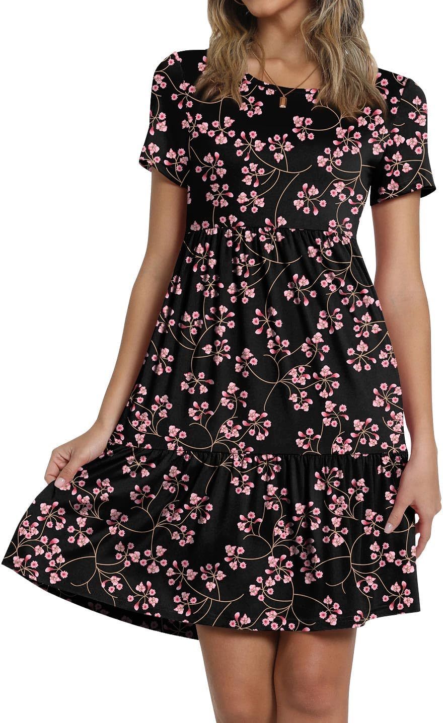 TAOHUADAO 2025 Summer Dresses for Women Short Sleeve Ruffle Casual Sundress with Pockets