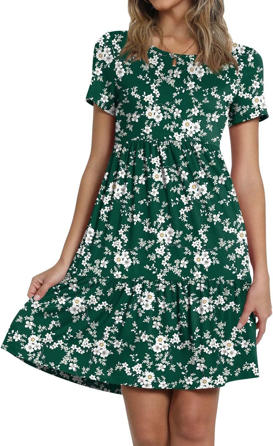 TAOHUADAO 2025 Summer Dresses for Women Short Sleeve Ruffle Casual Sundress with Pockets