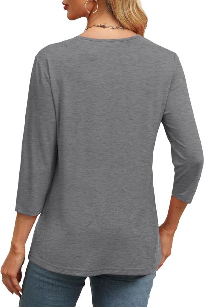 ✨Women's Trendy V Neck 3/4 Long Sleeve Tops Loose Fit Blouse (Buy 2 Free Shipping)