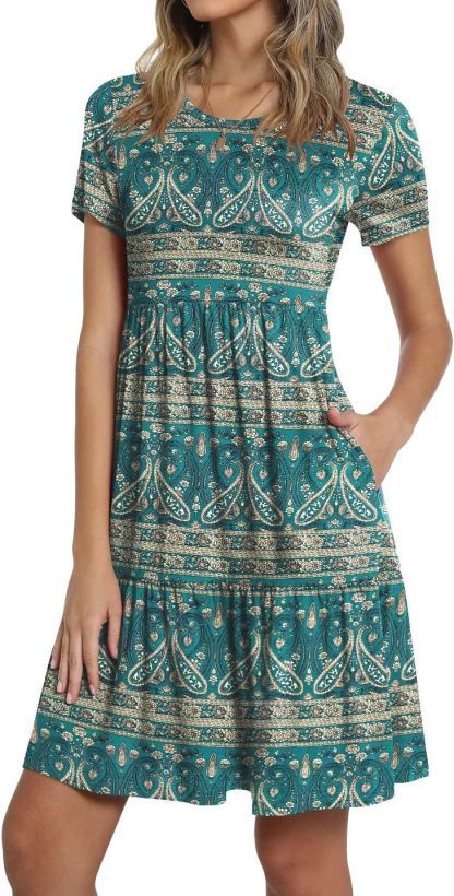 TAOHUADAO 2025 Summer Dresses for Women Short Sleeve Ruffle Casual Sundress with Pockets