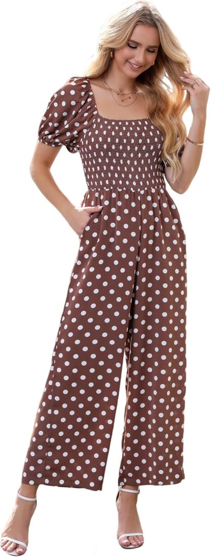 Love Welove Fashion Summer Jumpsuits for Women 2025 Floral Dressy Casual Loose Wide Leg Short Sleeve One Piece Romper Outfits