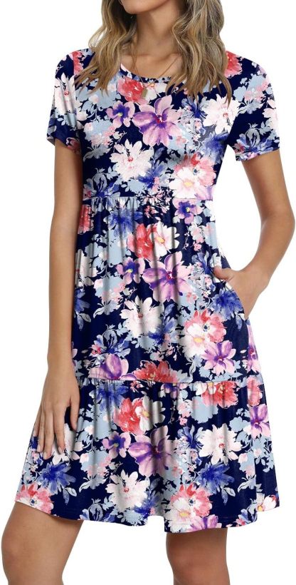 TAOHUADAO 2025 Summer Dresses for Women Short Sleeve Ruffle Casual Sundress with Pockets