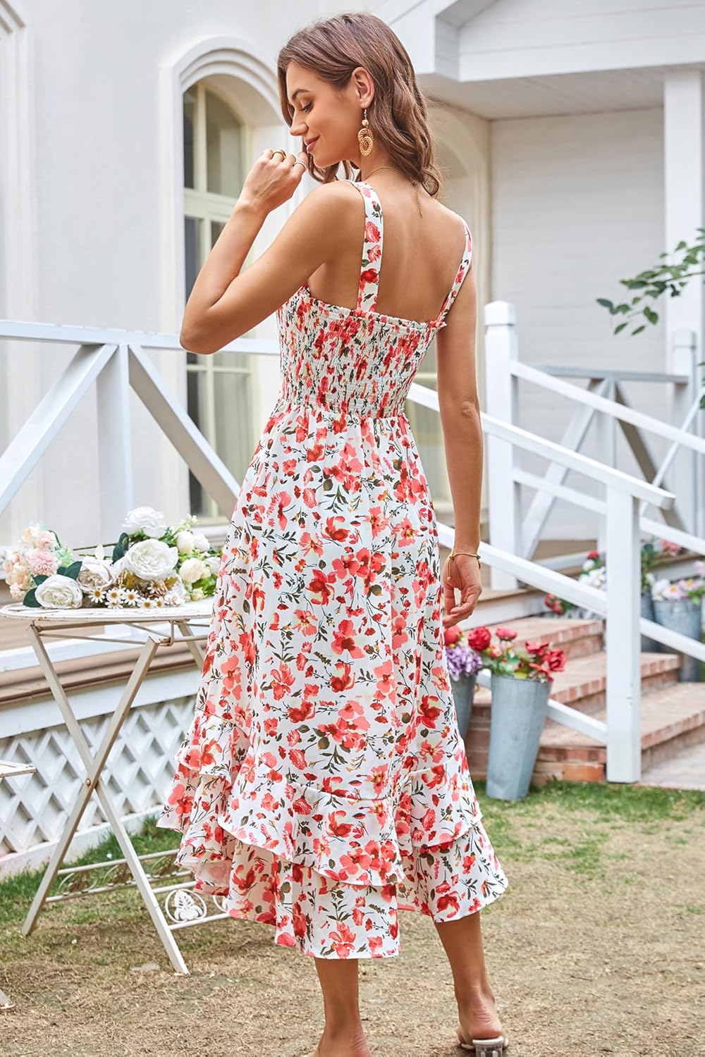 GRACE KARIN Women's 2025 Summer Floral Boho Dress Square Neck Strapped Swing A Line Sundress Beach Long Maxi Outfits
