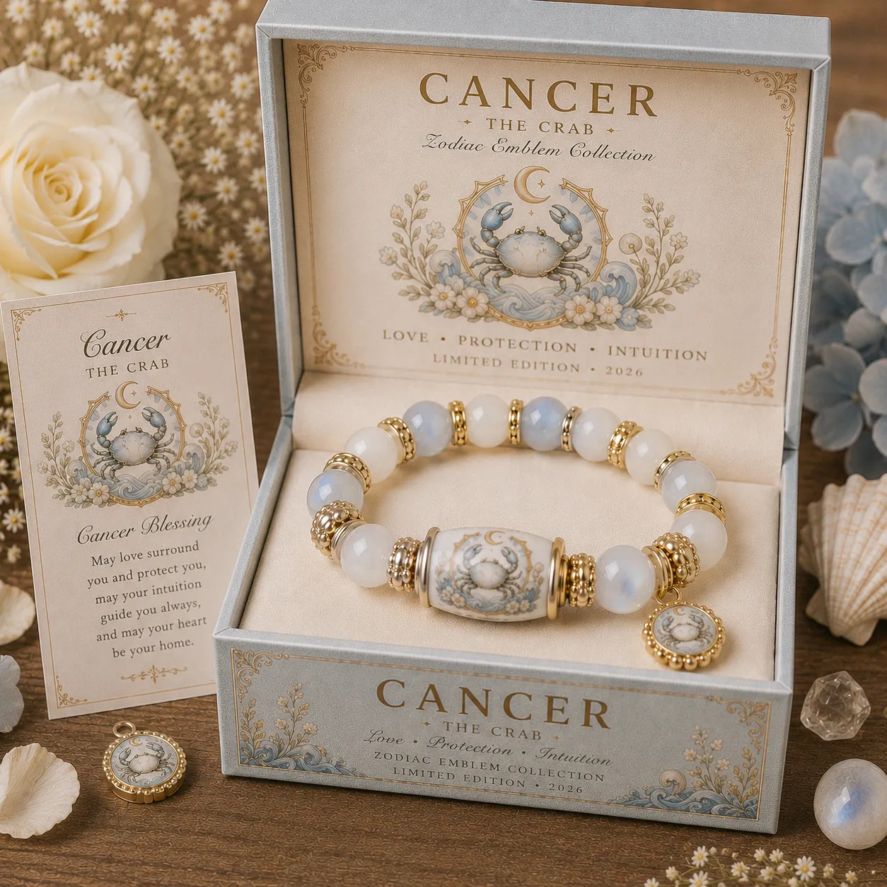 Natural Crystal Zodiac Bracelet Gift Set for Women, Astrology Sign Beaded Bracelet with Charm, Blessing Card & Premium Gift Box