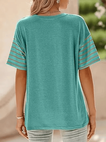 Womens Oversized Crewneck Casual Color Block Striped Shirts Blouses