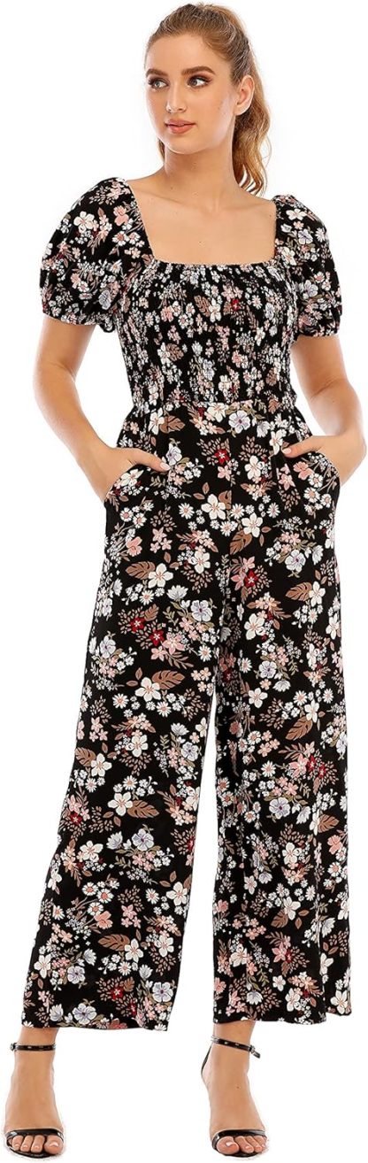 Love Welove Fashion Summer Jumpsuits for Women 2025 Floral Dressy Casual Loose Wide Leg Short Sleeve One Piece Romper Outfits