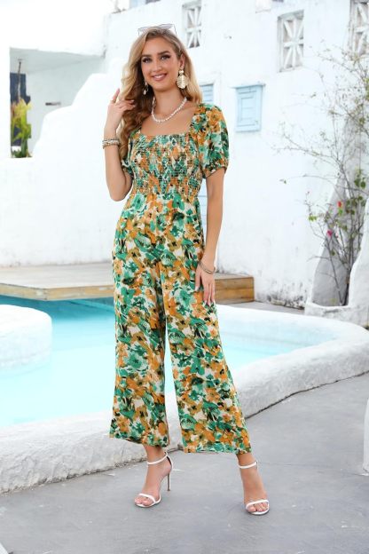 Love Welove Fashion Summer Jumpsuits for Women 2025 Floral Dressy Casual Loose Wide Leg Short Sleeve One Piece Romper Outfits