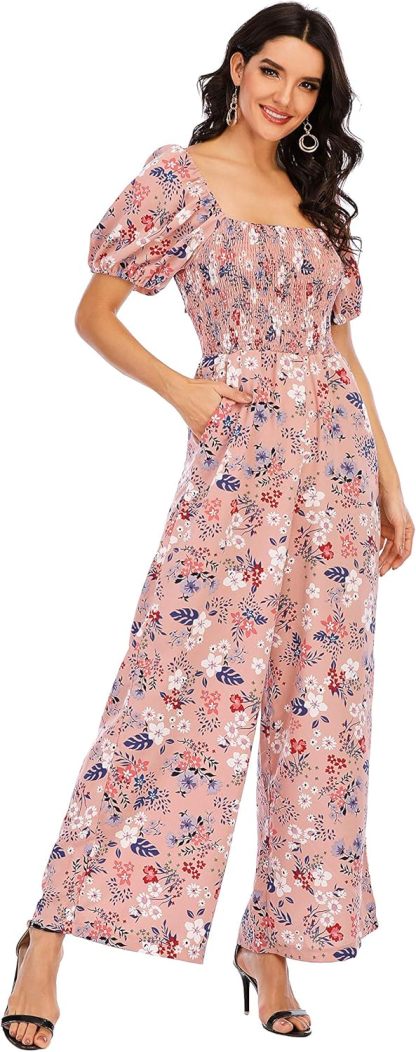 Love Welove Fashion Summer Jumpsuits for Women 2025 Floral Dressy Casual Loose Wide Leg Short Sleeve One Piece Romper Outfits