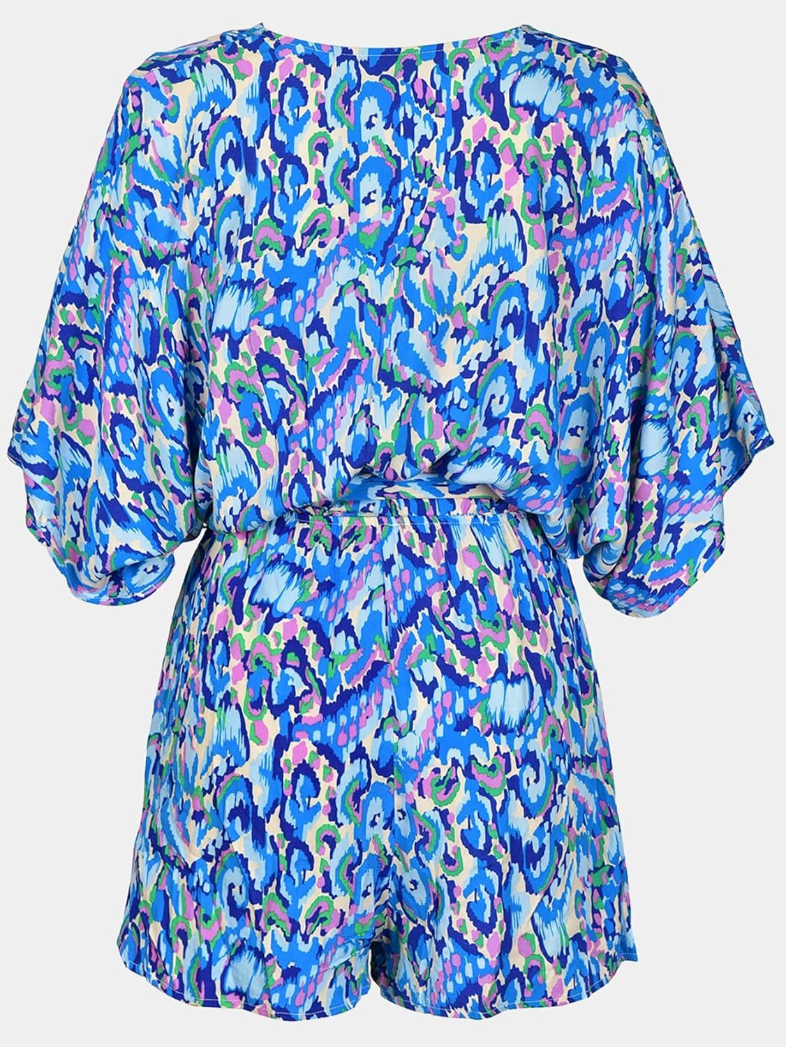 CUPSHE Women's Lace Up Leopard Print Romper Short Sleeves Jumpsuits Wide leg Outfit