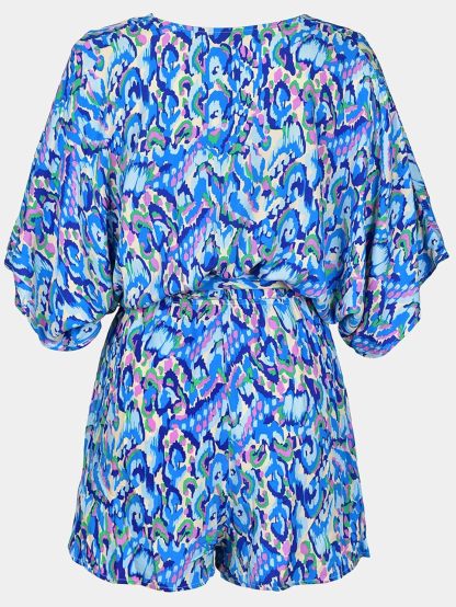 CUPSHE Women's Lace Up Leopard Print Romper Short Sleeves Jumpsuits Wide leg Outfit