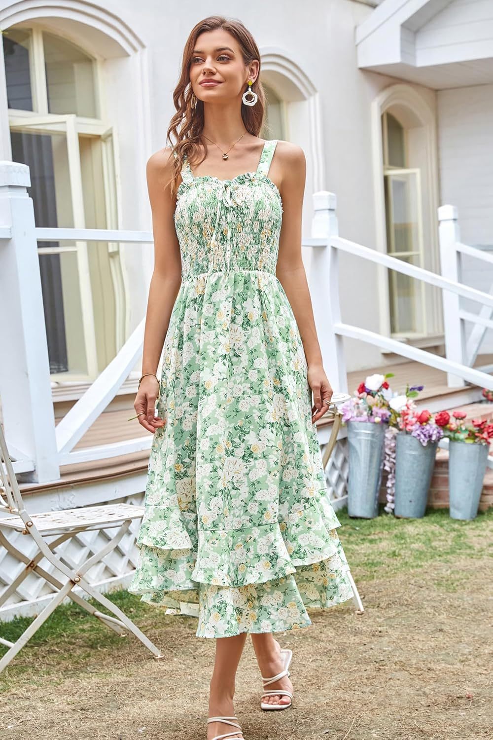 GRACE KARIN Women's 2025 Summer Floral Boho Dress Square Neck Strapped Swing A Line Sundress Beach Long Maxi Outfits