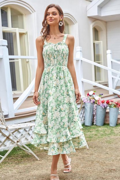 GRACE KARIN Women's 2025 Summer Floral Boho Dress Square Neck Strapped Swing A Line Sundress Beach Long Maxi Outfits