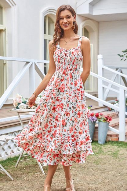 GRACE KARIN Women's 2025 Summer Floral Boho Dress Square Neck Strapped Swing A Line Sundress Beach Long Maxi Outfits