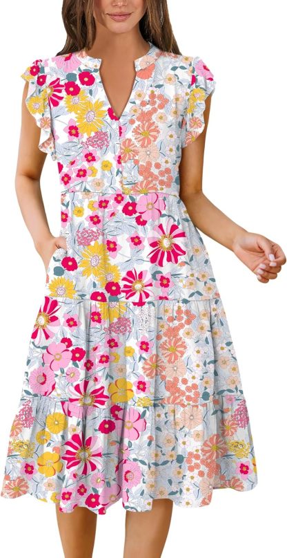 ANRABESS Womens Summer Dress Ruffle Sleeve V Neck Midi Dresses Fashion Casual Fit Flowy Tiered Boho Beach Vacation Sundress