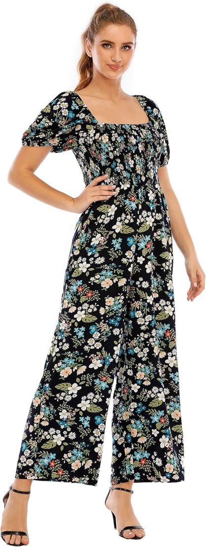 Love Welove Fashion Summer Jumpsuits for Women 2025 Floral Dressy Casual Loose Wide Leg Short Sleeve One Piece Romper Outfits